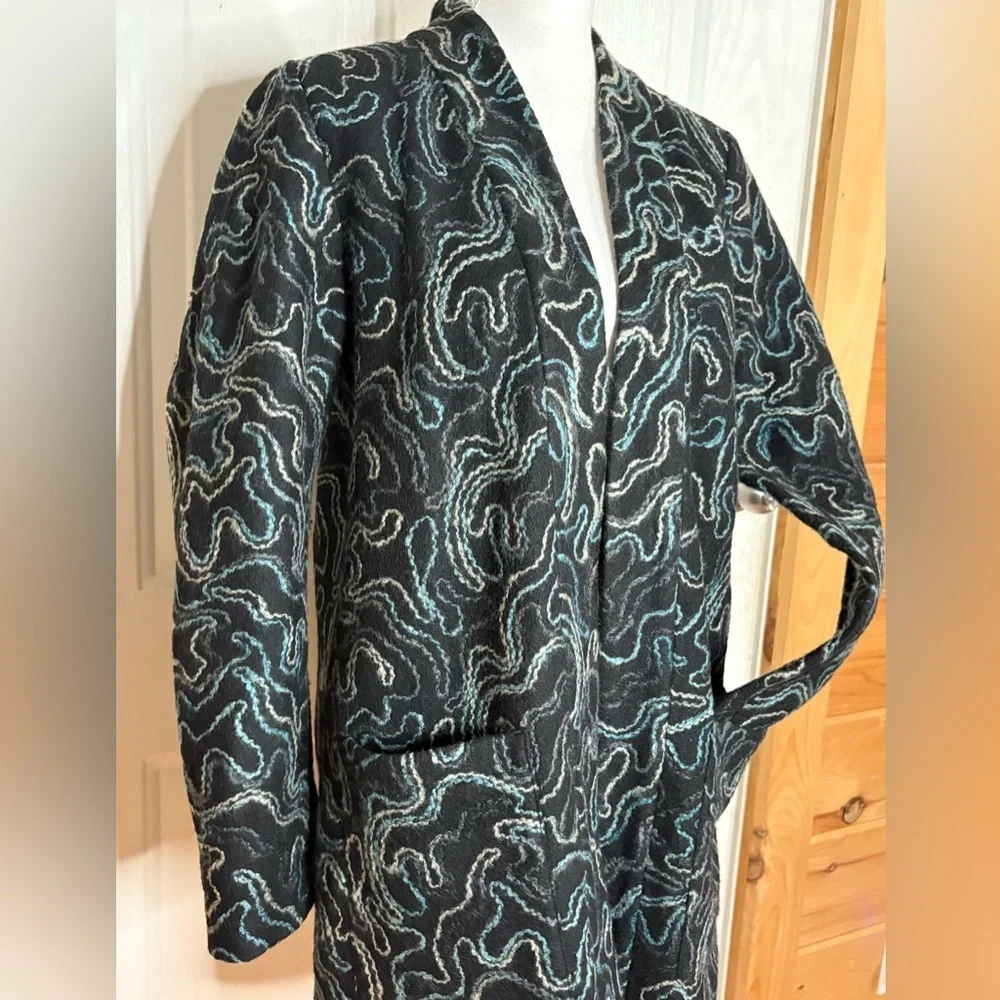 J Jill Women's Open Front Cardigan Sweater Abstract Swirls Wool Blend Size M